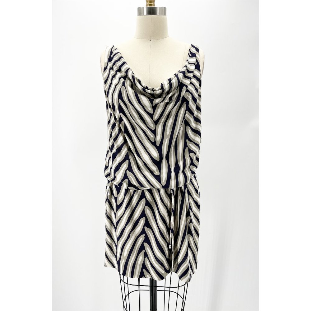 DIANE von FURSTENBERG TADD TWO HERRINGBONE MIDNIGHT SILK MINI DRESS~10~NEW!